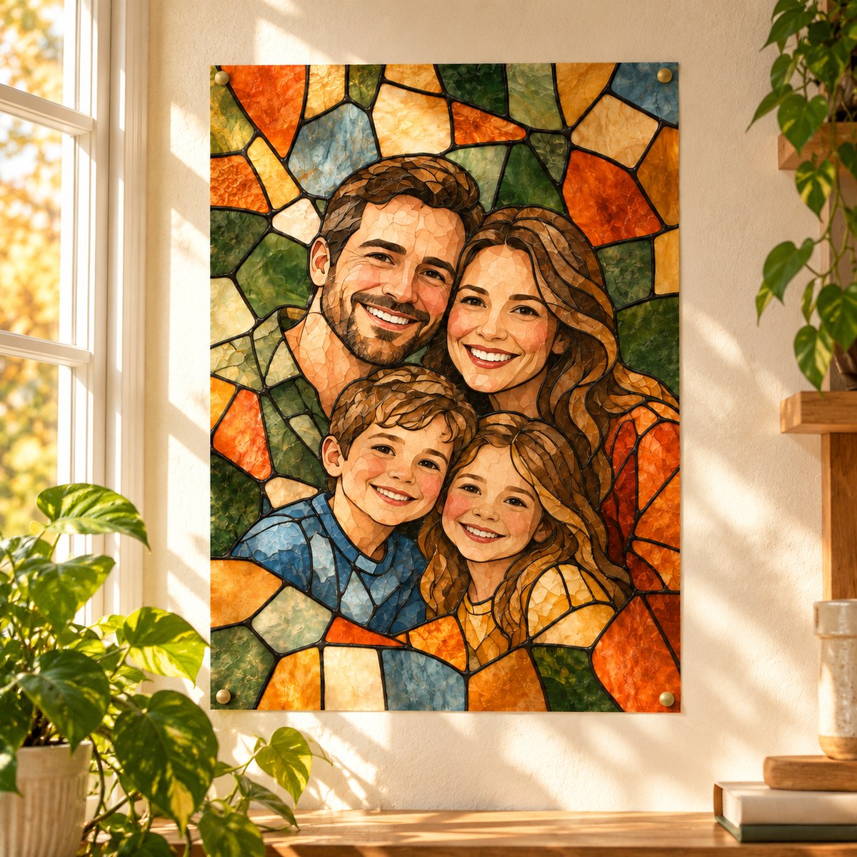 Stained glass unframed poster in a living room
