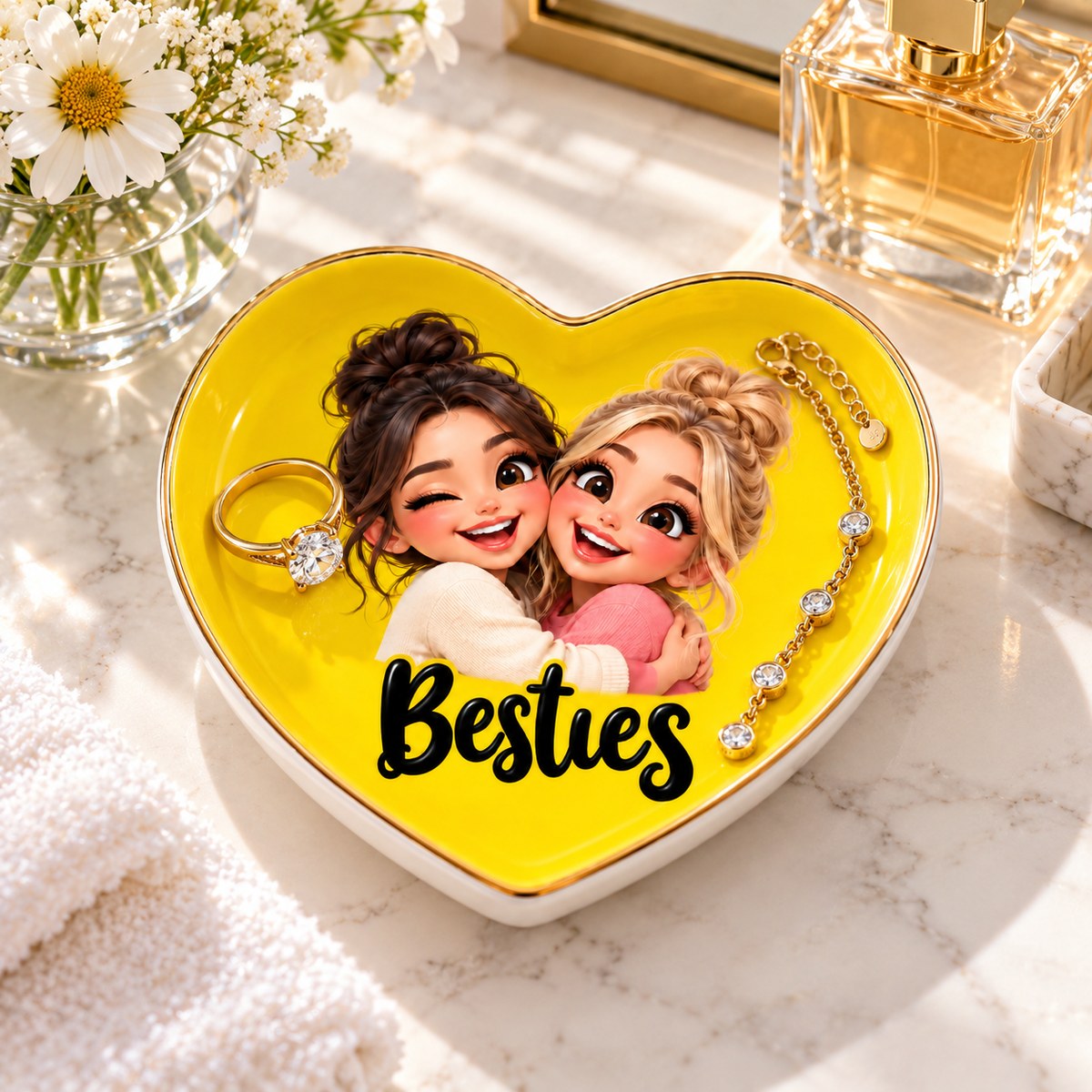 Custom Photo Caricature Portrait Ceramic Ring Dish - Funny Best Friends Ring Dish Personalized Ring Dish Gift — lifestyle