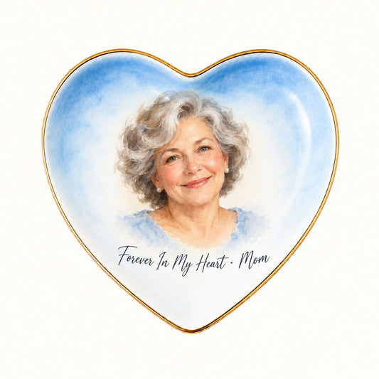 Custom Photo Watercolor Portrait Ceramic Ring Dish - Mom Memorial Ring Dish Personalized Ring Dish Gift — hero