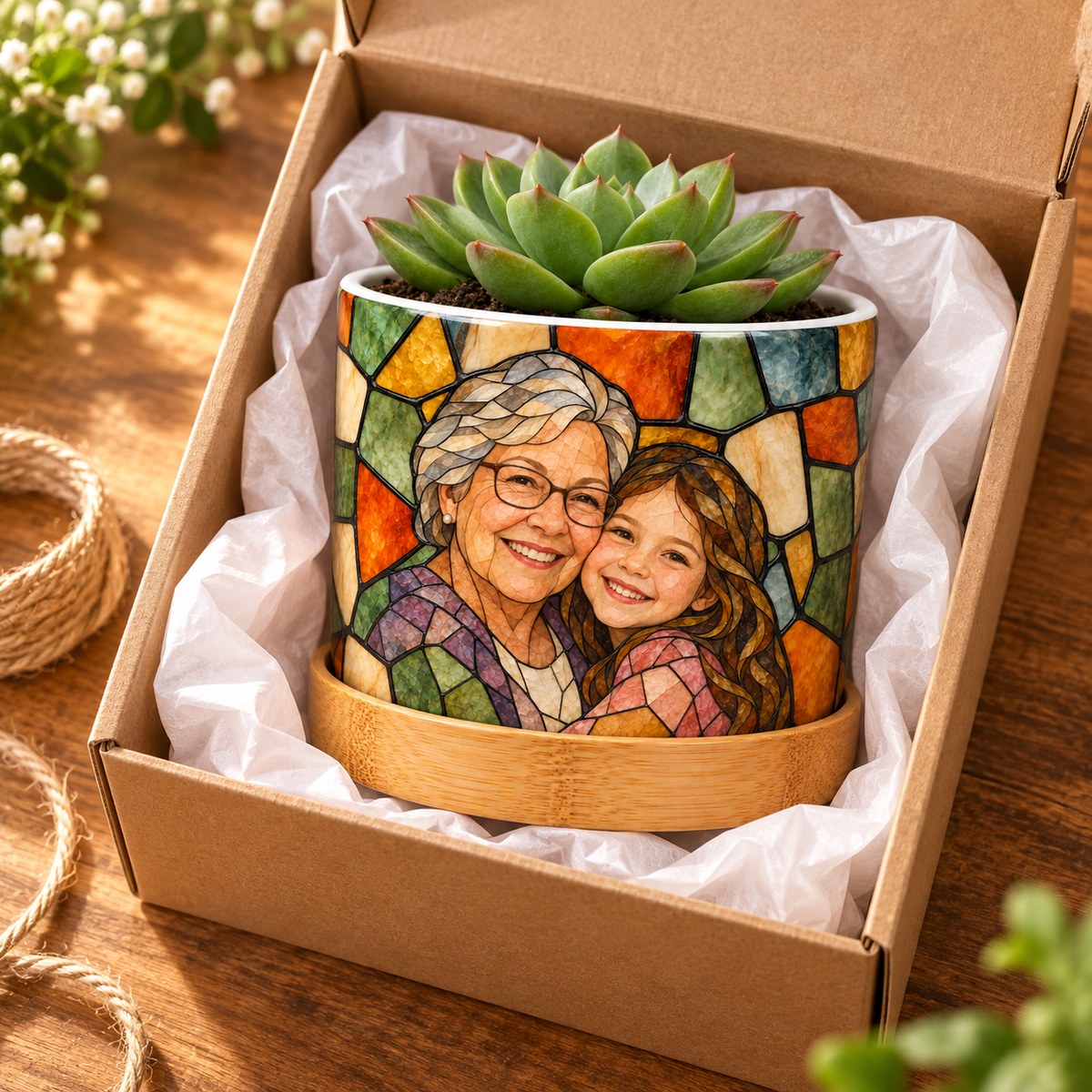 Stained glass plant pot gift box