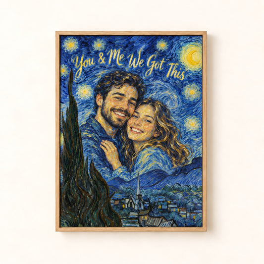 Personalized Starry Night portrait framed canvas, Van Gogh style