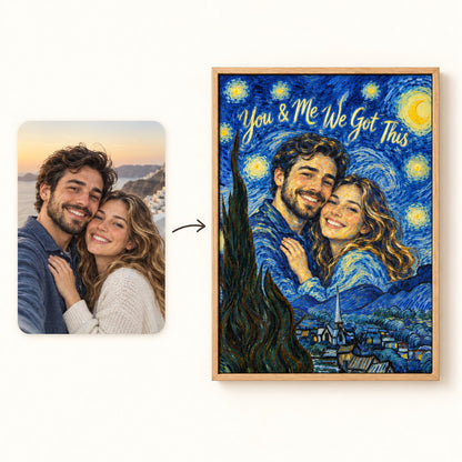 How it works: upload your photo, we paint it into the starry night