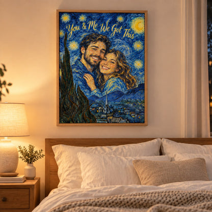Starry Night canvas above a bed
