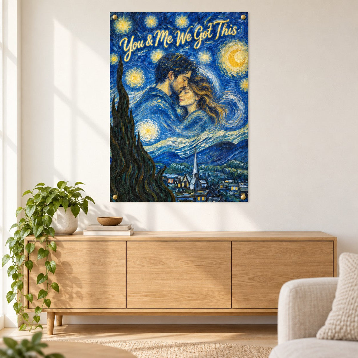 Starry Night portrait poster in a living room