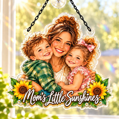 Custom Photo Mom & Kids Caricature - Personalized Acrylic Window Suncatcher — hero