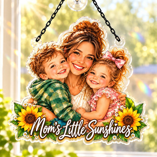 Custom Photo Mom & Kids Caricature - Personalized Acrylic Window Suncatcher — hero