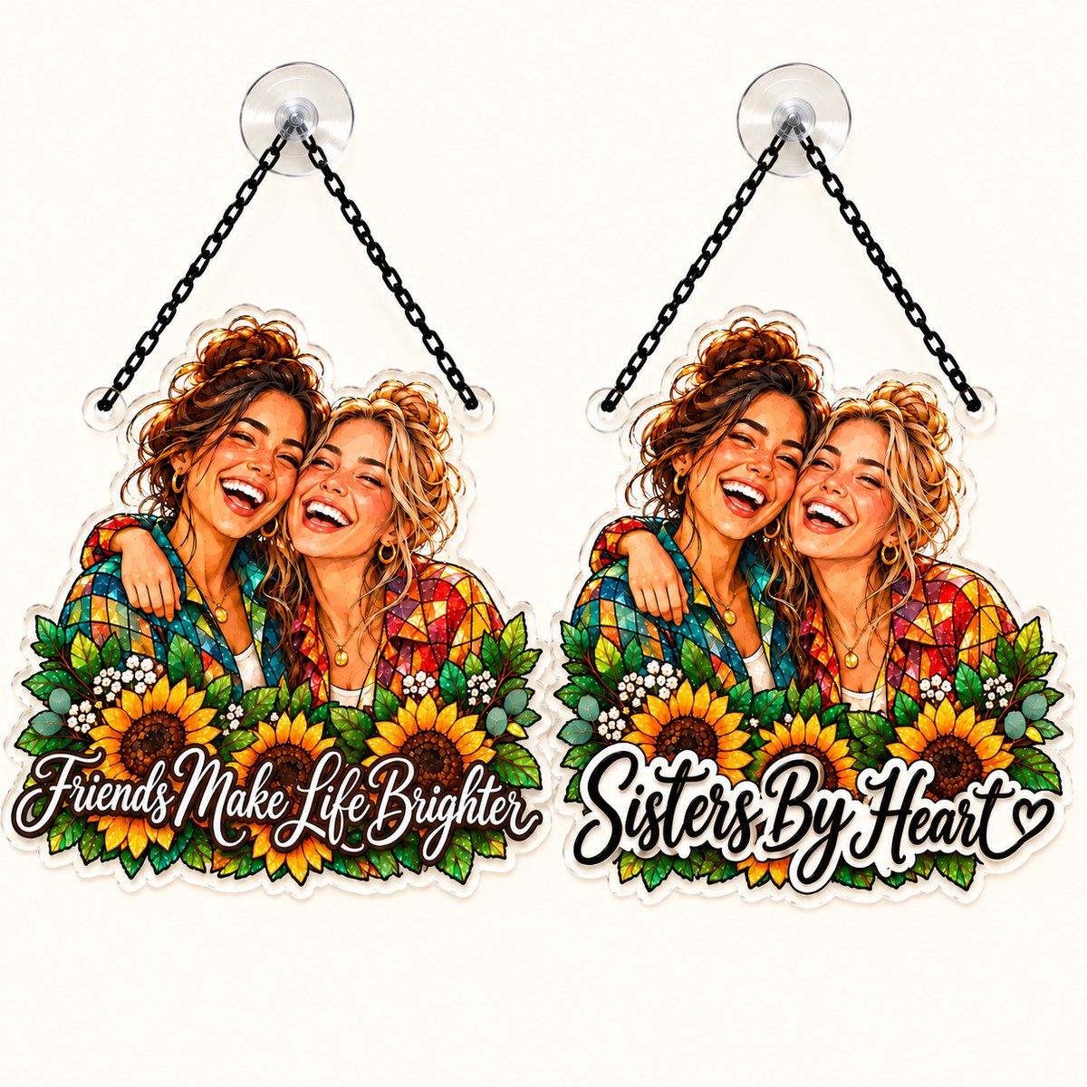 Custom Photo Besties Caricature - Personalized Acrylic Window Suncatcher — options