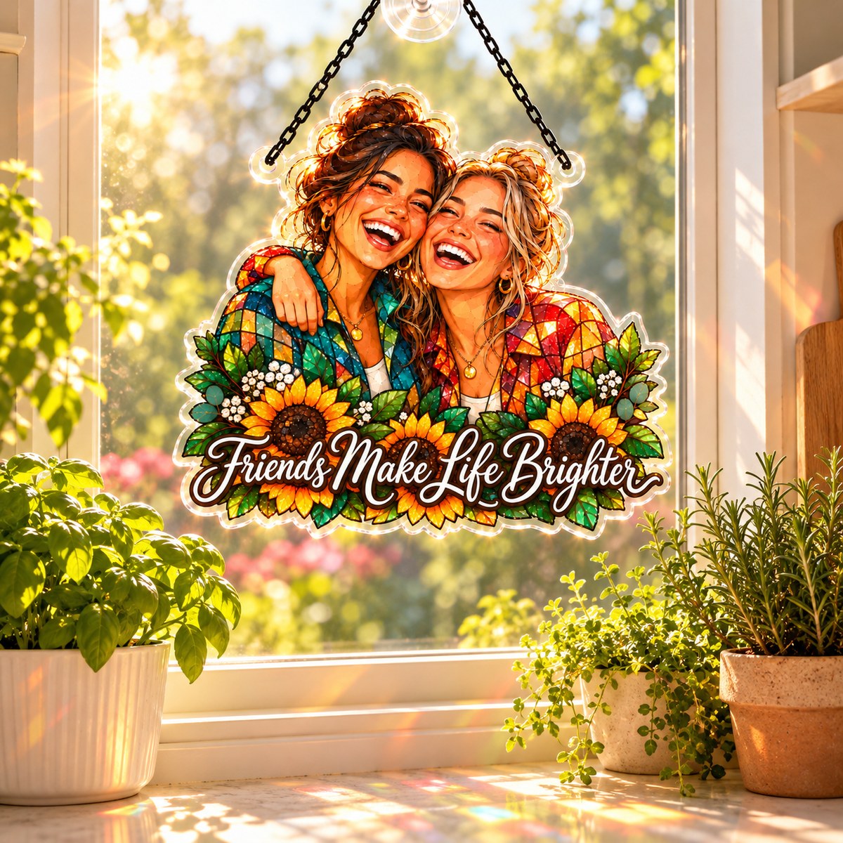 Custom Photo Besties Caricature - Personalized Acrylic Window Suncatcher — lifestyle