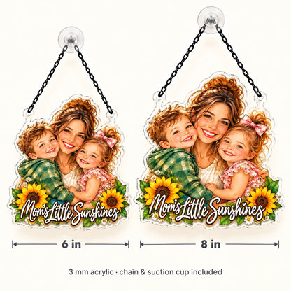 Custom Photo Mom & Kids Caricature - Personalized Acrylic Window Suncatcher — size
