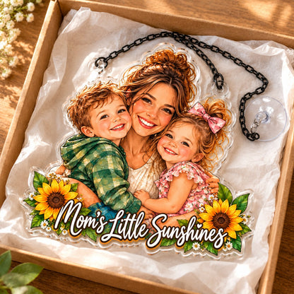 Custom Photo Mom & Kids Caricature - Personalized Acrylic Window Suncatcher — gift