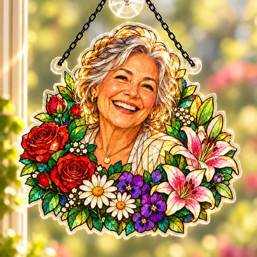Custom Photo Birth Flower Grandma Stained Glass - Personalized Acrylic Window Suncatcher