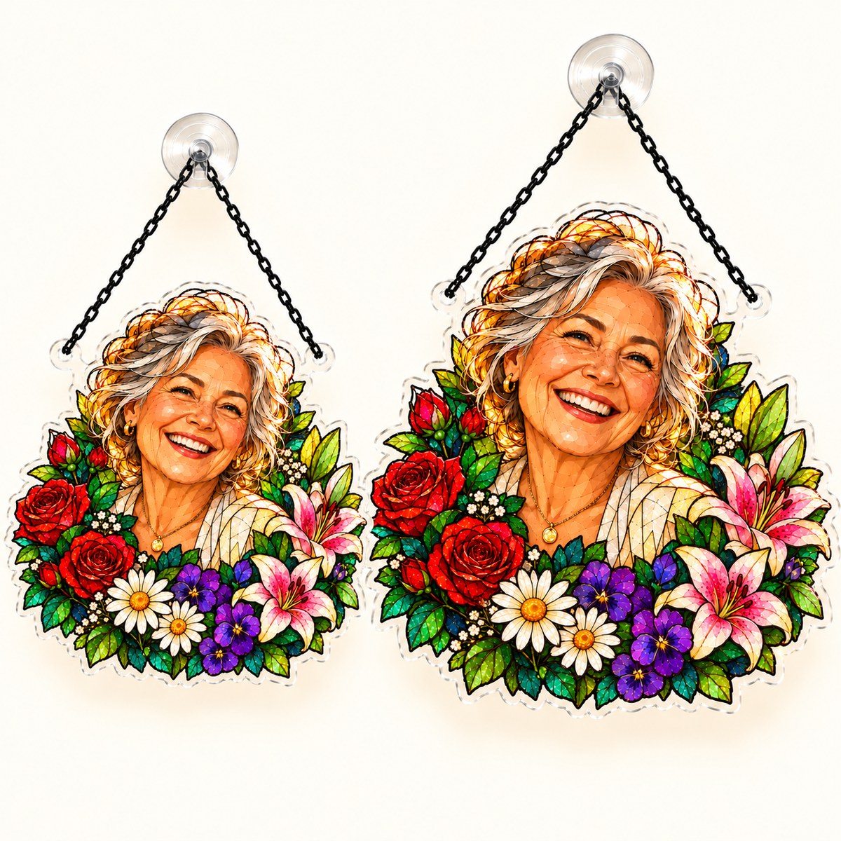 Custom Photo Birth Flower Grandma Stained Glass - Personalized Acrylic Window Suncatcher — options