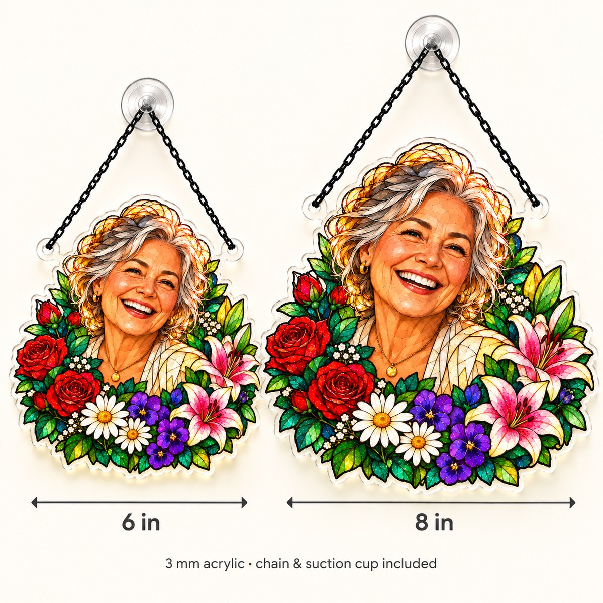 Custom Photo Birth Flower Grandma Stained Glass - Personalized Acrylic Window Suncatcher — size