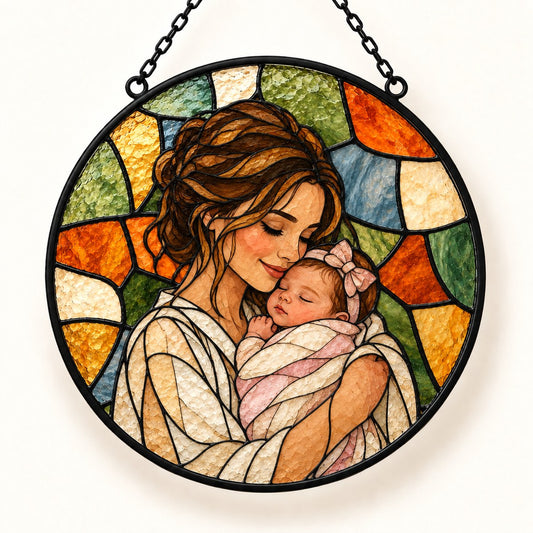 Custom Photo Stained Glass Portrait Window Hanging Suncatcher - New Baby Gift Personalized Suncatcher Gift — hero