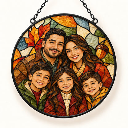 Custom Photo Stained Glass Portrait Window Hanging Suncatcher - Thanksgiving Family Gift Personalized Suncatcher Gift — hero