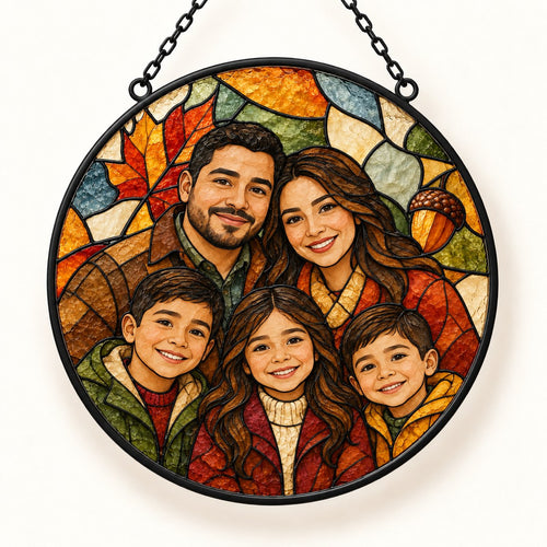 Custom Photo Stained Glass Portrait Window Hanging Suncatcher - Thanksgiving Family Gift Personalized Suncatcher Gift