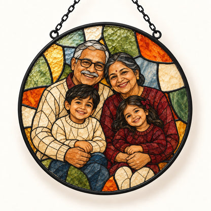 Custom Photo Stained Glass Portrait Window Hanging Suncatcher - Christmas Grandparents Gift Personalized Suncatcher Gift — hero