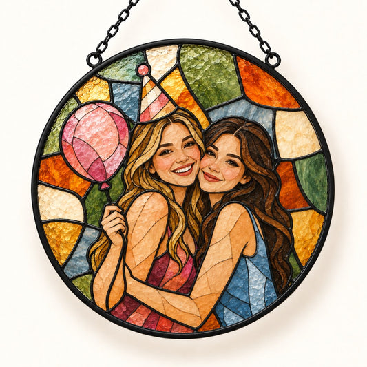 Custom Photo Stained Glass Portrait Window Hanging Suncatcher - Birthday Gift Personalized Suncatcher Gift — hero