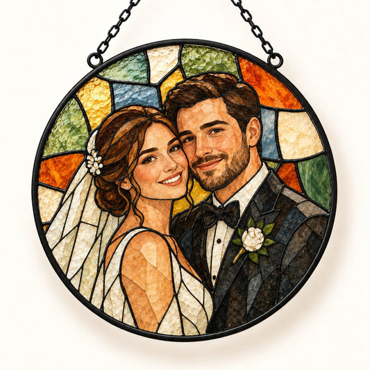 Custom Photo Stained Glass Portrait Window Hanging Suncatcher - Wedding Gift Personalized Suncatcher Gift — hero
