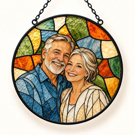 Custom Photo Stained Glass Portrait Window Hanging Suncatcher - Housewarming Gift Personalized Suncatcher Gift — hero