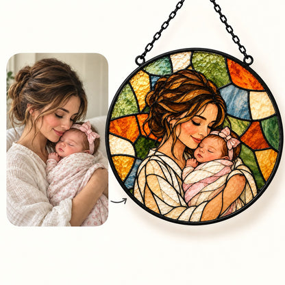 Custom Photo Stained Glass Portrait Window Hanging Suncatcher - New Baby Gift Personalized Suncatcher Gift — how it works