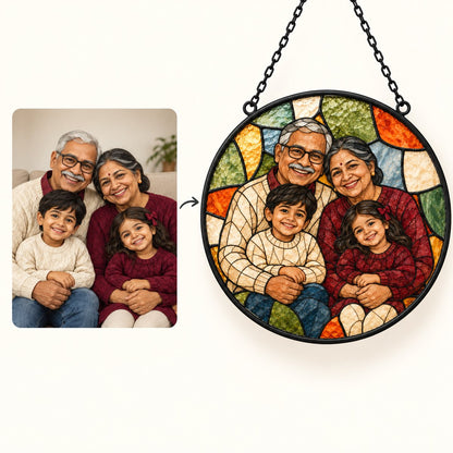 Custom Photo Stained Glass Portrait Window Hanging Suncatcher - Christmas Grandparents Gift Personalized Suncatcher Gift — how it works