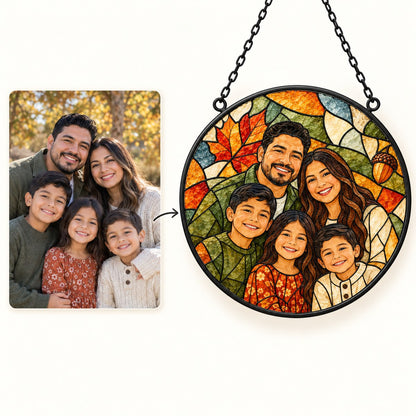 Custom Photo Stained Glass Portrait Window Hanging Suncatcher - Thanksgiving Family Gift Personalized Suncatcher Gift — how it works