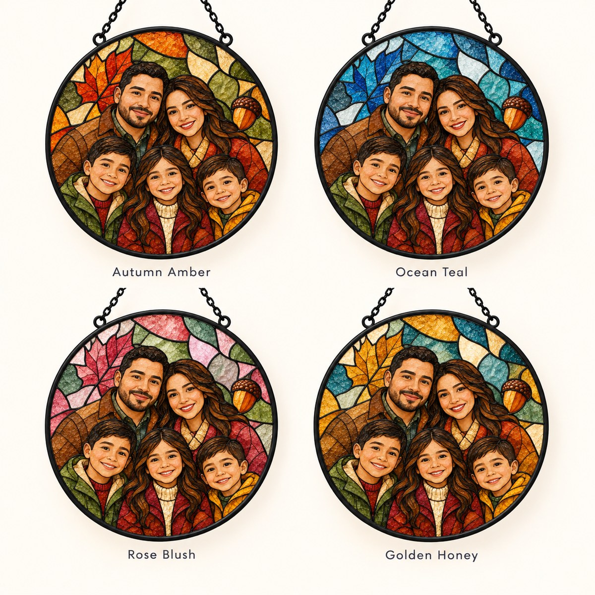 Custom Photo Stained Glass Portrait Window Hanging Suncatcher - Thanksgiving Family Gift Personalized Suncatcher Gift — options