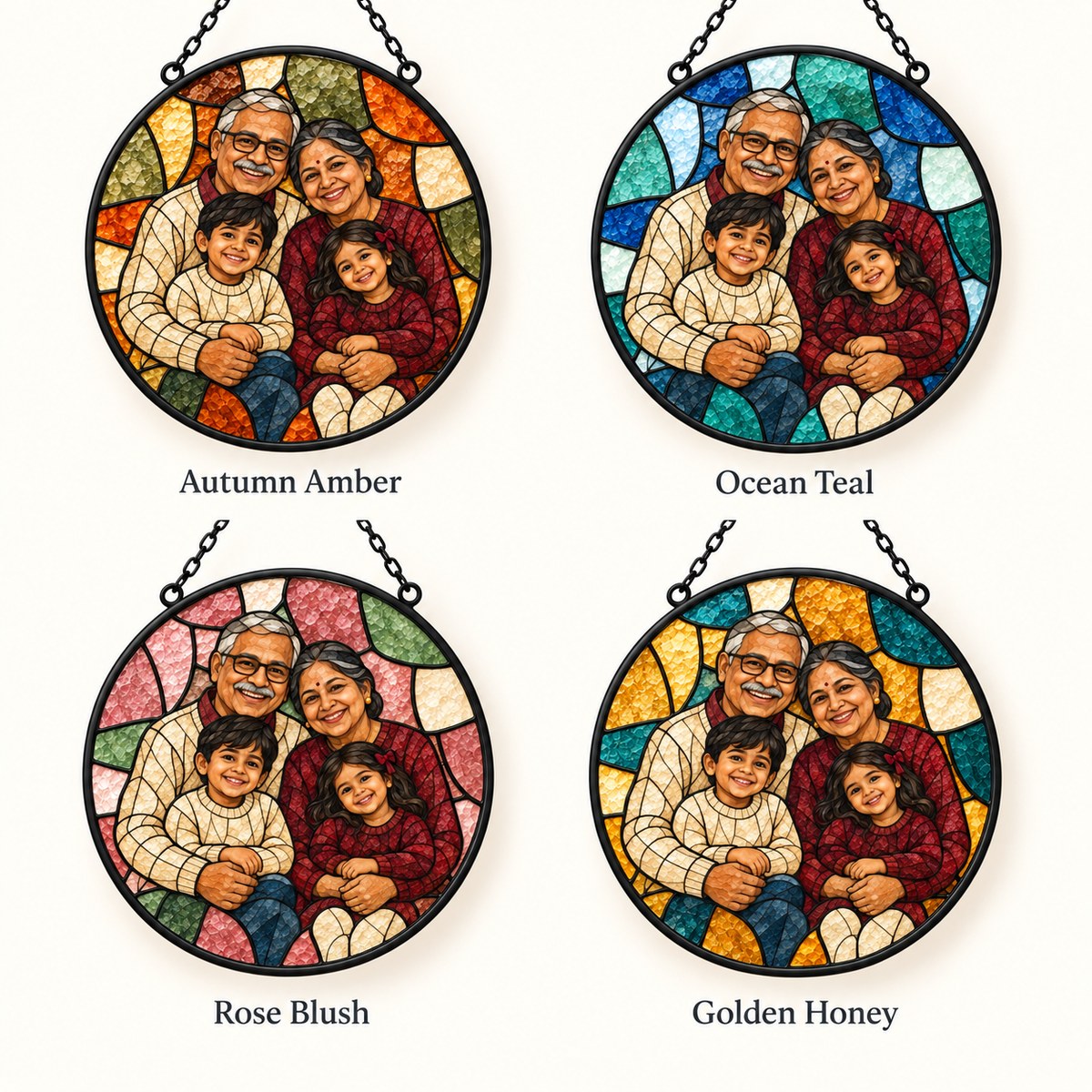 Custom Photo Stained Glass Portrait Window Hanging Suncatcher - Christmas Grandparents Gift Personalized Suncatcher Gift — options