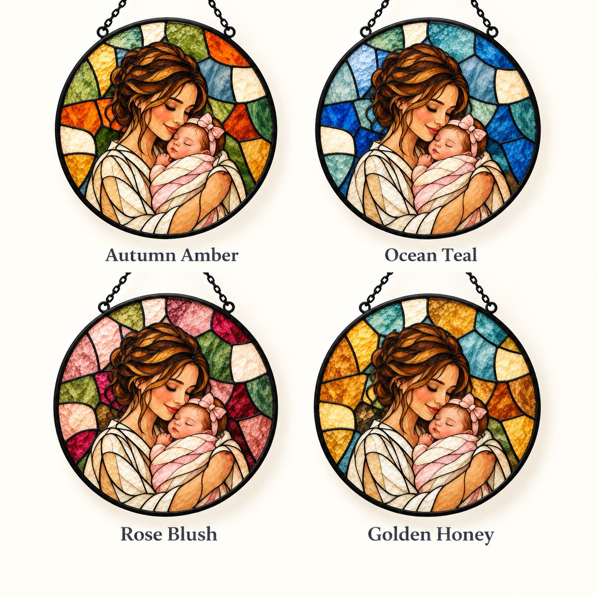 Custom Photo Stained Glass Portrait Window Hanging Suncatcher - New Baby Gift Personalized Suncatcher Gift — options