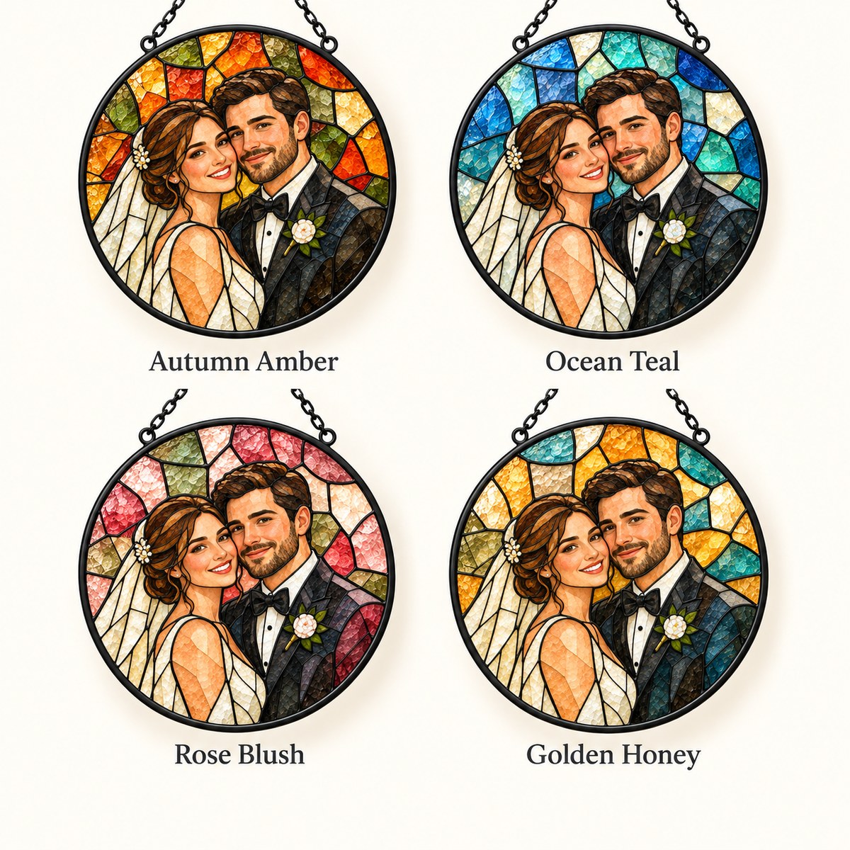 Custom Photo Stained Glass Portrait Window Hanging Suncatcher - Wedding Gift Personalized Suncatcher Gift — options