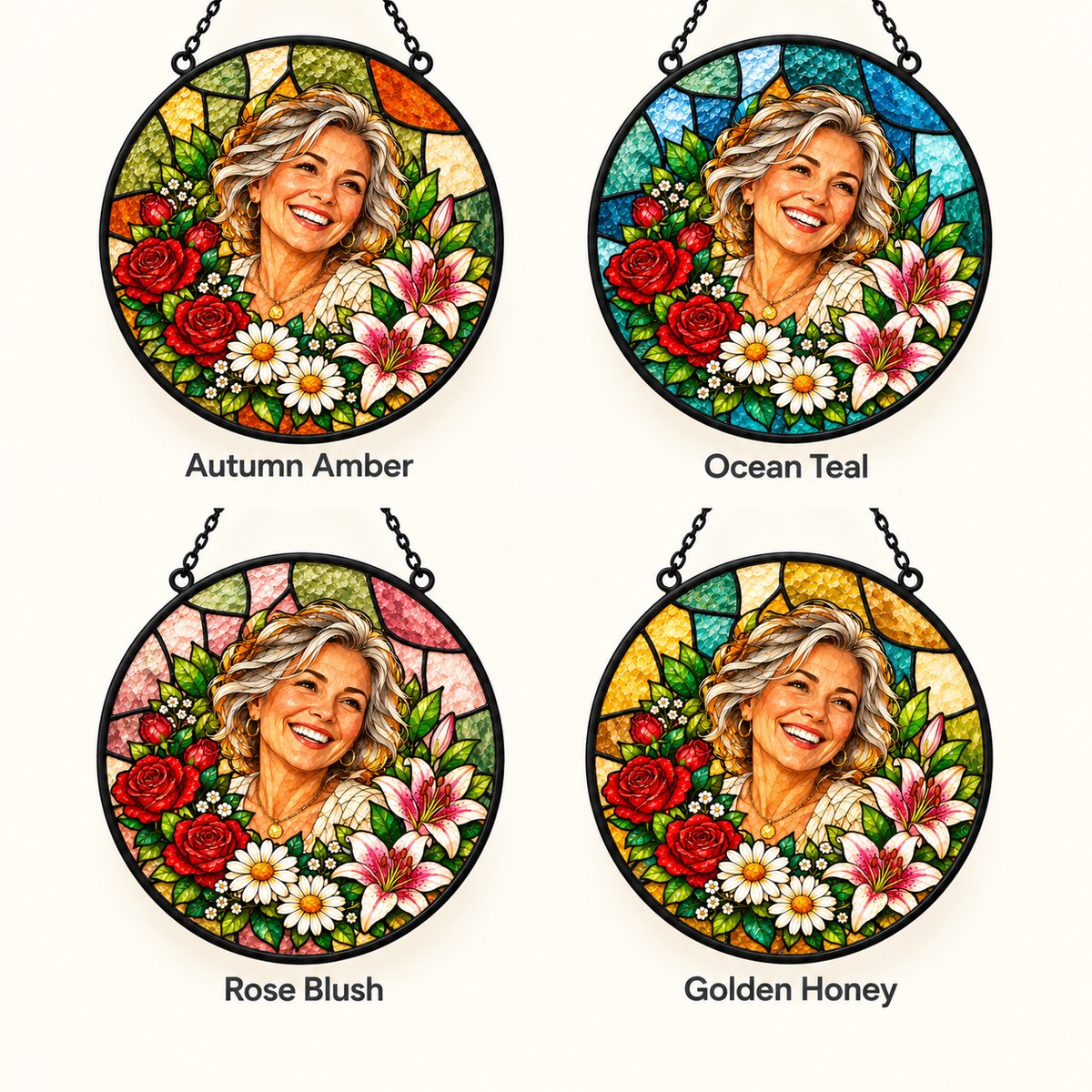 Custom Photo Stained Glass Portrait Window Hanging Suncatcher - Mom Birth Flower Suncatcher Personalized Suncatcher Gift — options