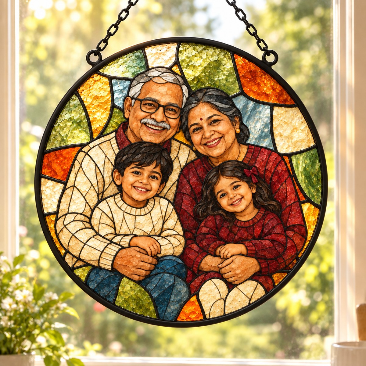 Custom Photo Stained Glass Portrait Window Hanging Suncatcher - Christmas Grandparents Gift Personalized Suncatcher Gift — lifestyle