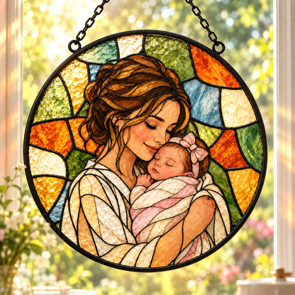 Custom Photo Stained Glass Portrait Window Hanging Suncatcher - New Baby Gift Personalized Suncatcher Gift — lifestyle