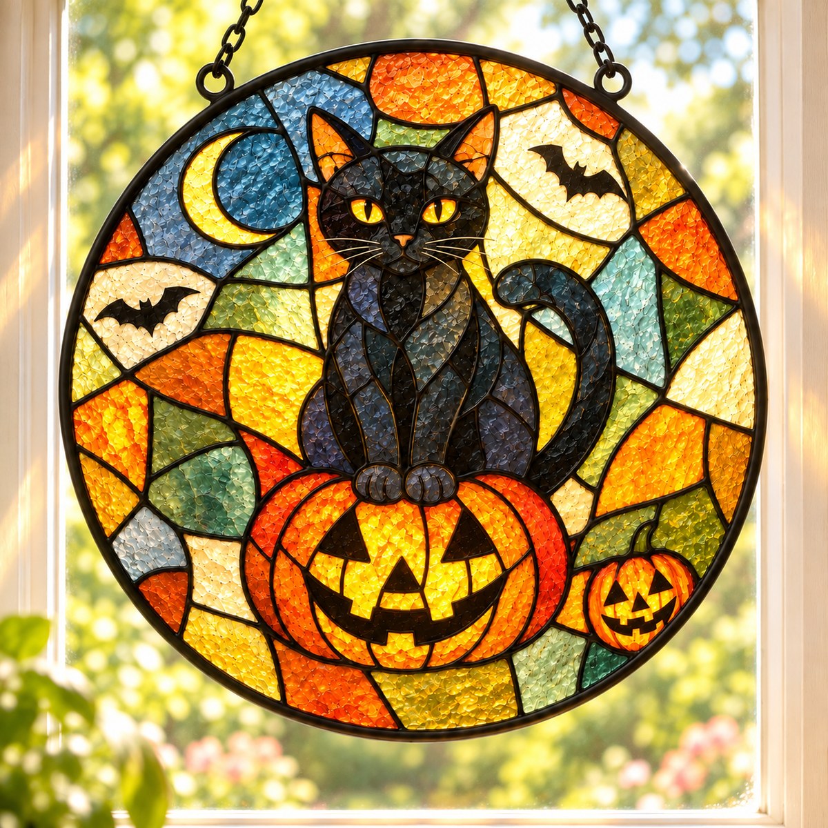 Custom Photo Stained Glass Portrait Window Hanging Suncatcher - Halloween Gift Personalized Suncatcher Gift — lifestyle