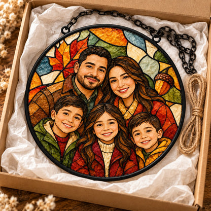 Custom Photo Stained Glass Portrait Window Hanging Suncatcher - Thanksgiving Family Gift Personalized Suncatcher Gift — gift