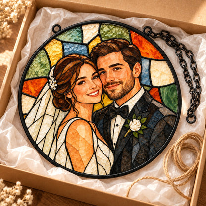 Custom Photo Stained Glass Portrait Window Hanging Suncatcher - Wedding Gift Personalized Suncatcher Gift — gift