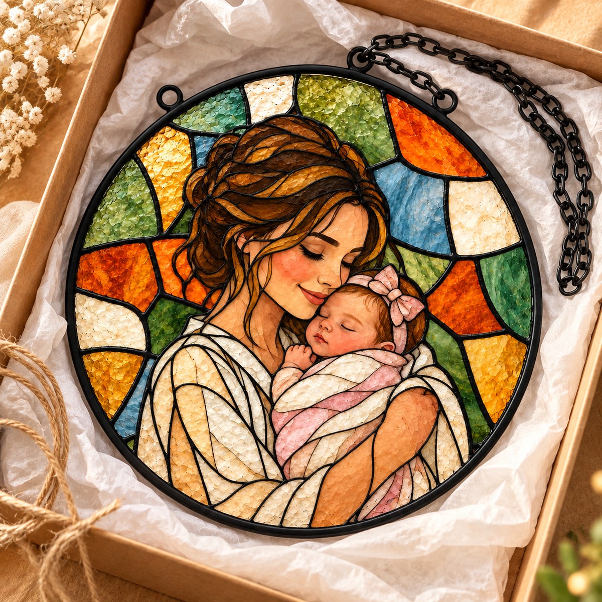 Custom Photo Stained Glass Portrait Window Hanging Suncatcher - New Baby Gift Personalized Suncatcher Gift — gift