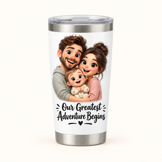 Custom Photo Caricature Portrait 20oz Stainless Steel Tumbler - Funny New Baby Gift Personalized Tumbler Gift — hero