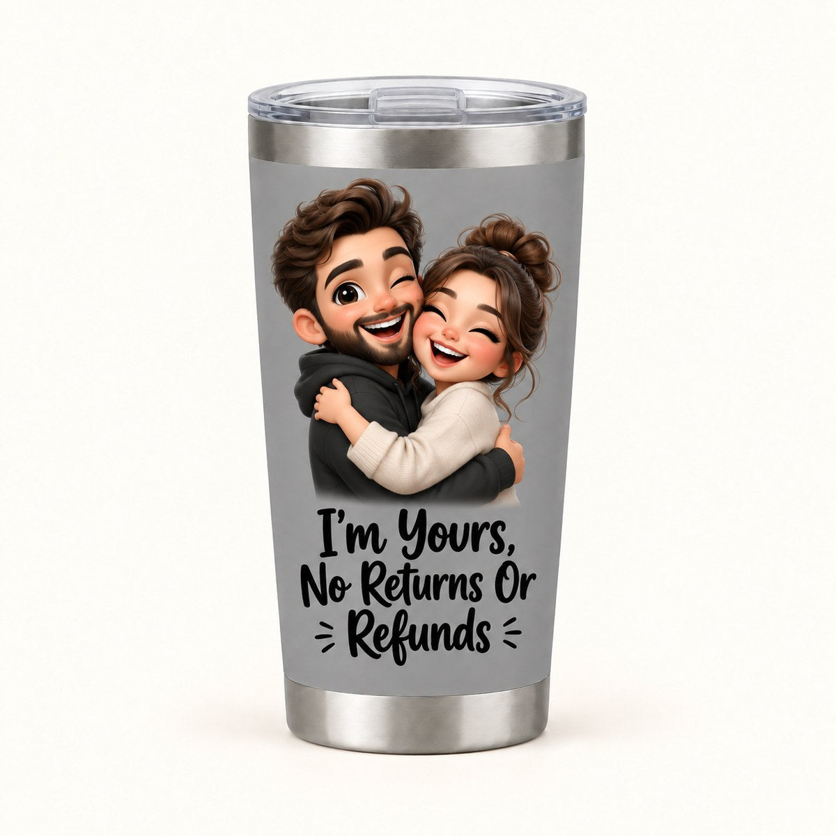 Custom Photo Caricature Portrait 20oz Stainless Steel Tumbler - Funny Couple Personalized Tumbler Gift — hero