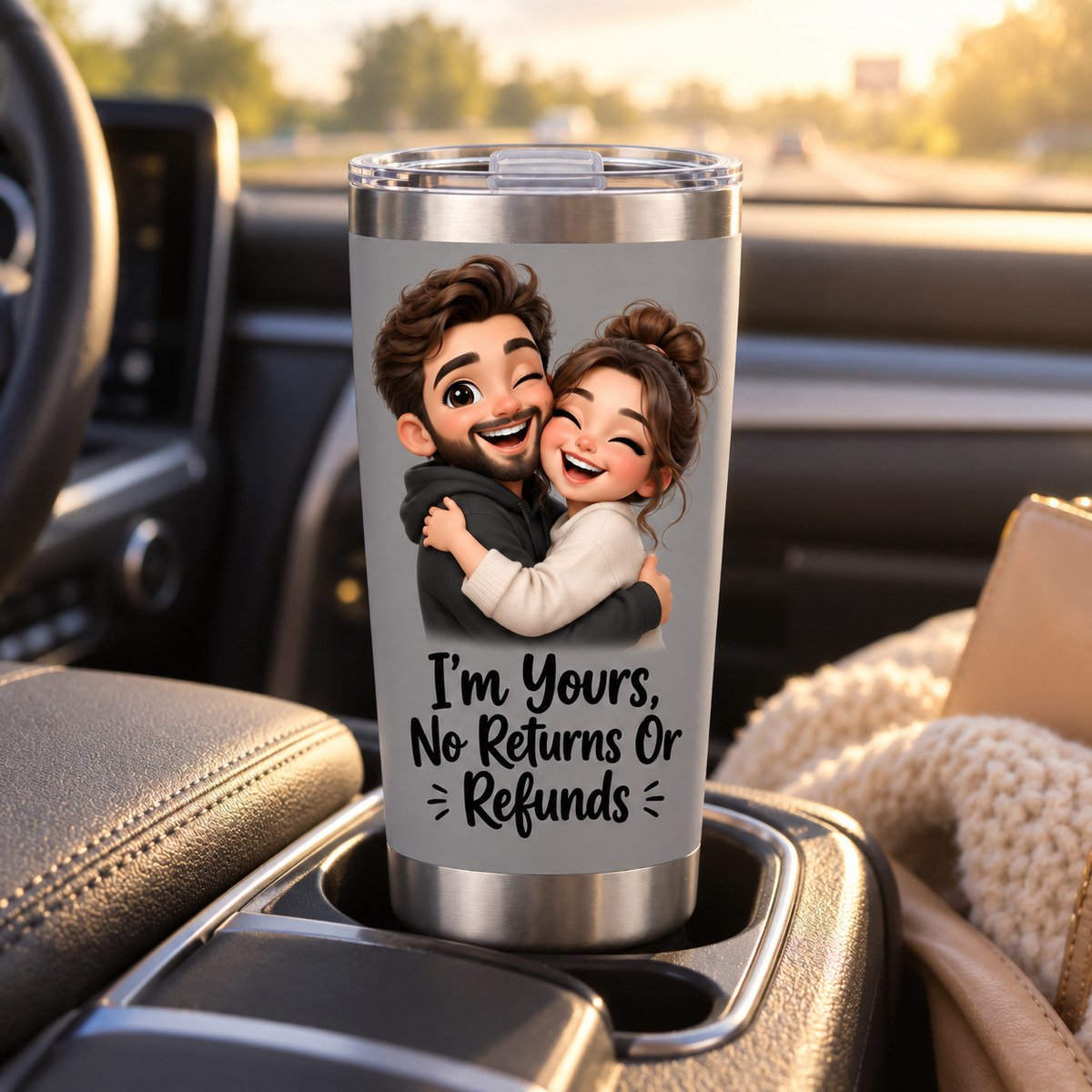 Custom Photo Caricature Portrait 20oz Stainless Steel Tumbler - Funny Couple Personalized Tumbler Gift — lifestyle