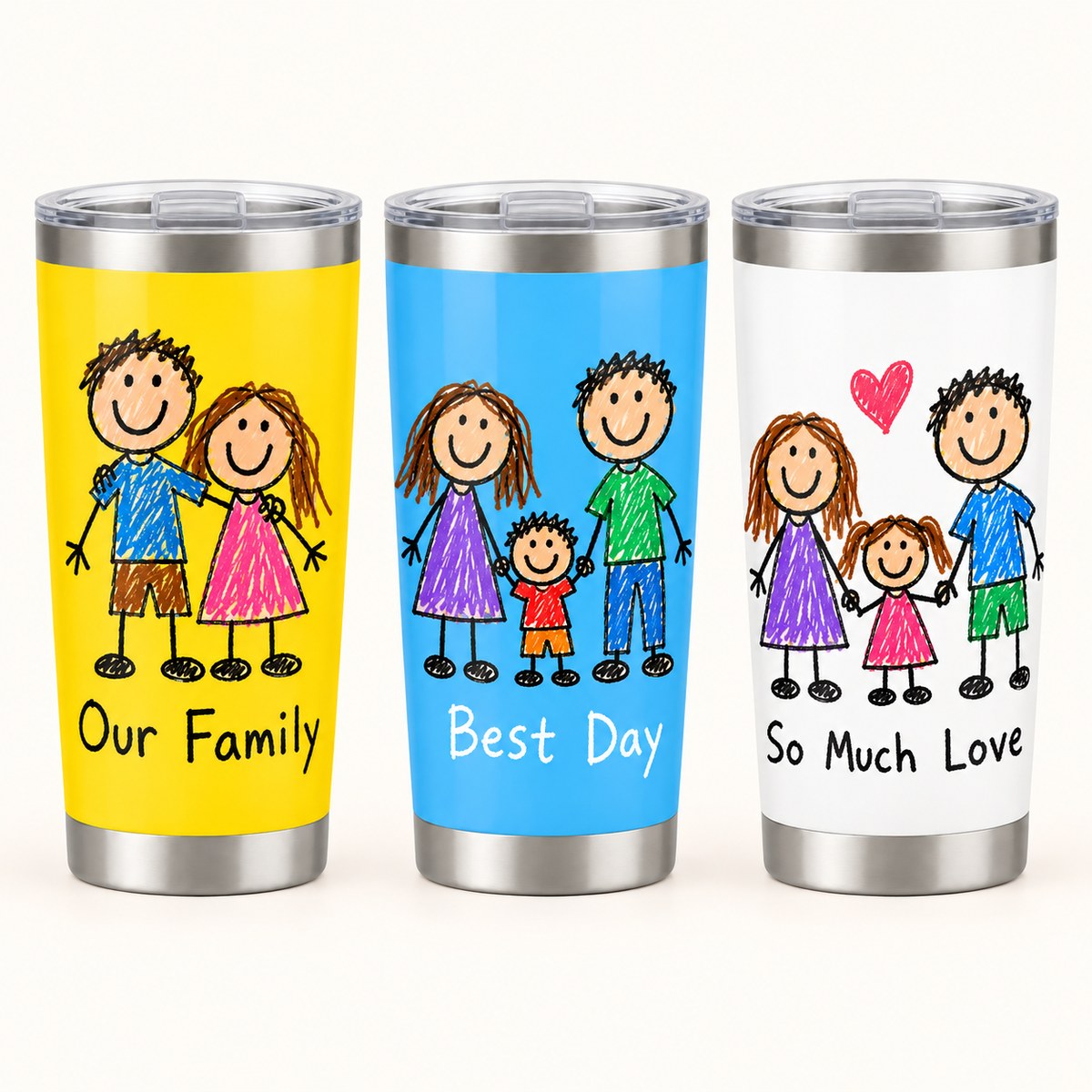 Custom Photo Doodle Portrait 20oz Stainless Steel Tumbler - Kid-Style Drawing Couple Personalized Tumbler Gift — options