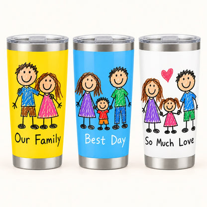 Custom Photo Doodle Portrait 20oz Stainless Steel Tumbler - Kid-Style Drawing Couple Personalized Tumbler Gift — options