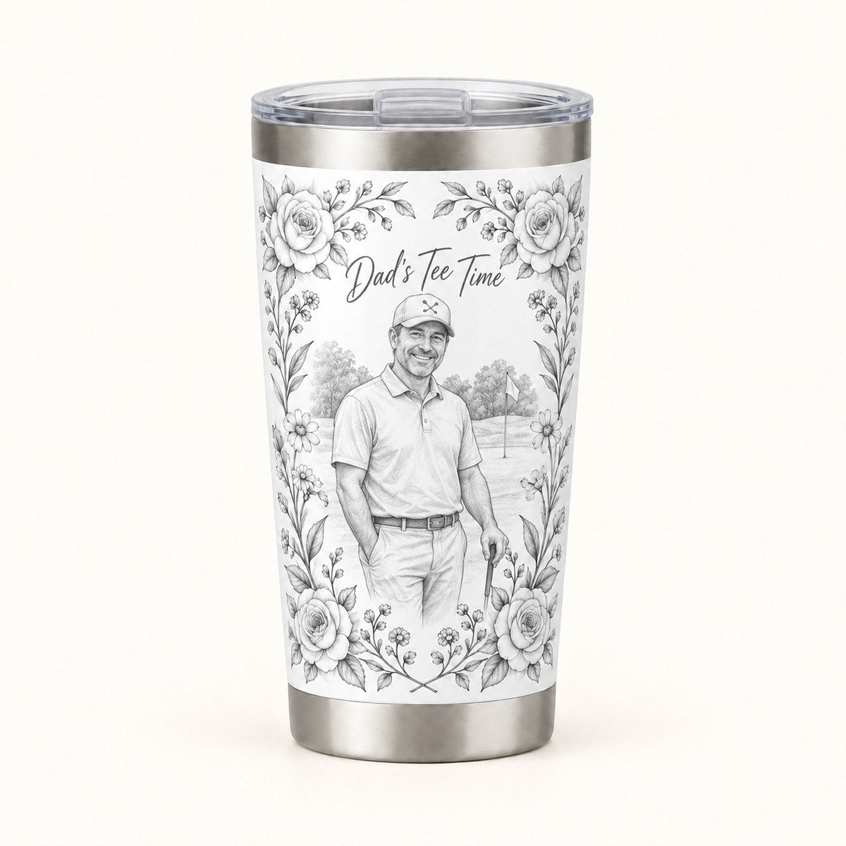 Custom Photo Pencil Sketch 20oz Stainless Steel Tumbler - Golf Dad Gift Personalized Tumbler Gift — hero