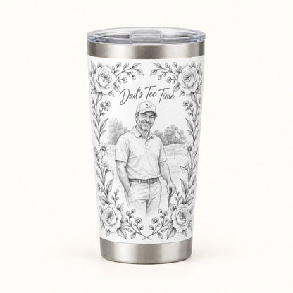 Custom Photo Pencil Sketch 20oz Stainless Steel Tumbler - Golf Dad Gift Personalized Tumbler Gift — hero