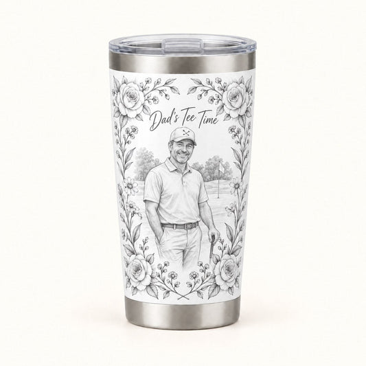Custom Photo Pencil Sketch 20oz Stainless Steel Tumbler - Golf Dad Gift Personalized Tumbler Gift — hero