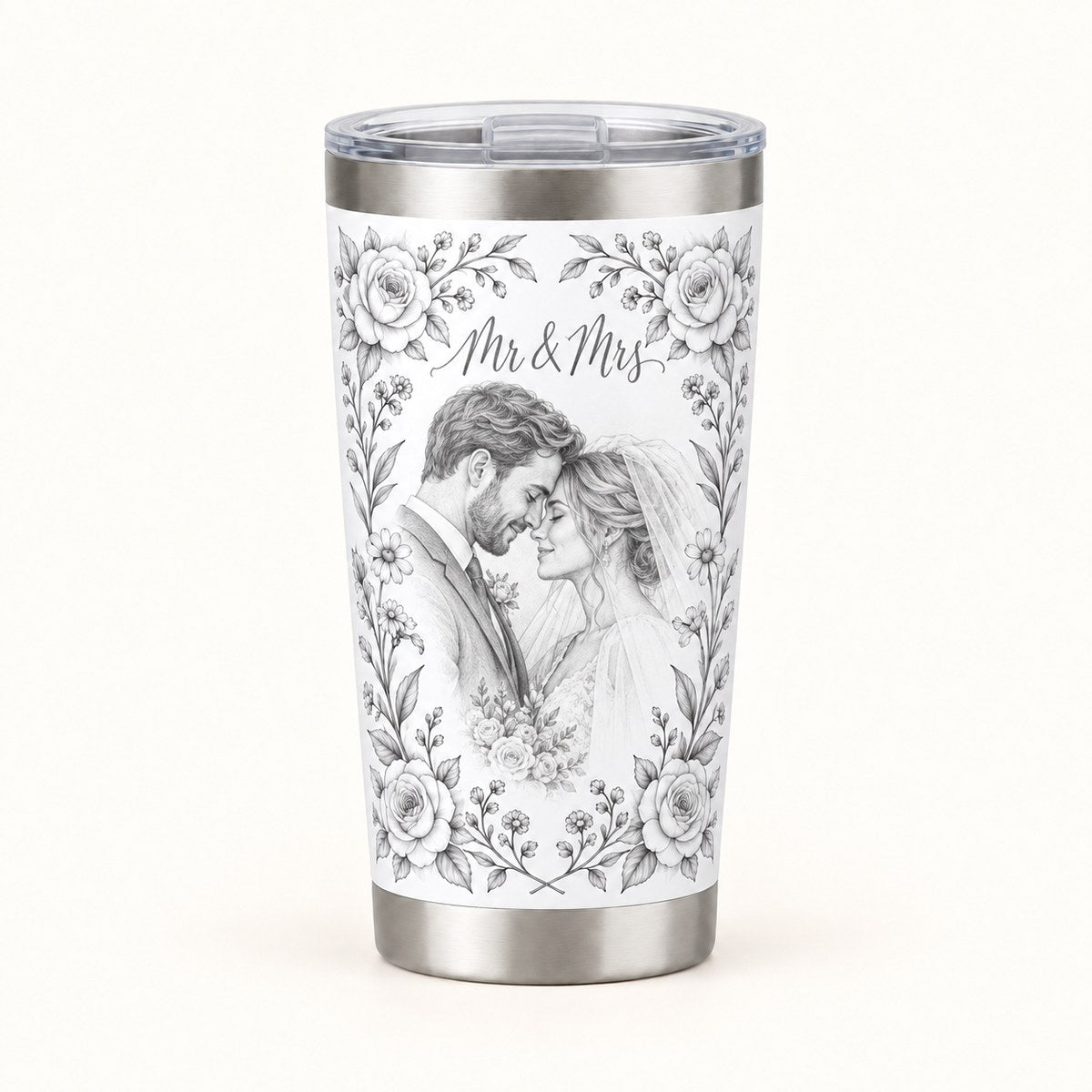 Custom Photo Pencil Sketch 20oz Stainless Steel Tumbler - Wedding Gift Personalized Tumbler Gift — hero