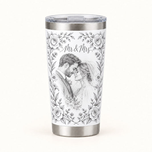 Custom Photo Pencil Sketch 20oz Stainless Steel Tumbler - Wedding Gift Personalized Tumbler Gift — hero