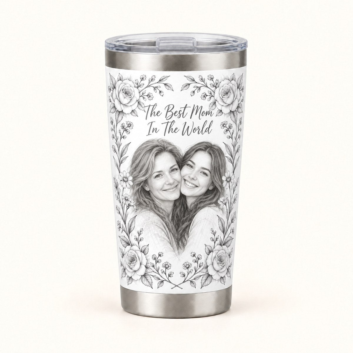 Custom Photo Pencil Sketch 20oz Stainless Steel Tumbler - Best Mom Gift, Personalized Tumbler Gift — hero