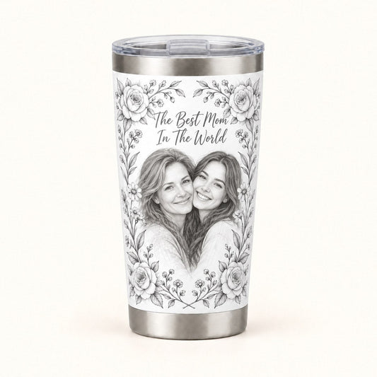 Custom Photo Pencil Sketch 20oz Stainless Steel Tumbler - Best Mom Gift, Personalized Tumbler Gift — hero
